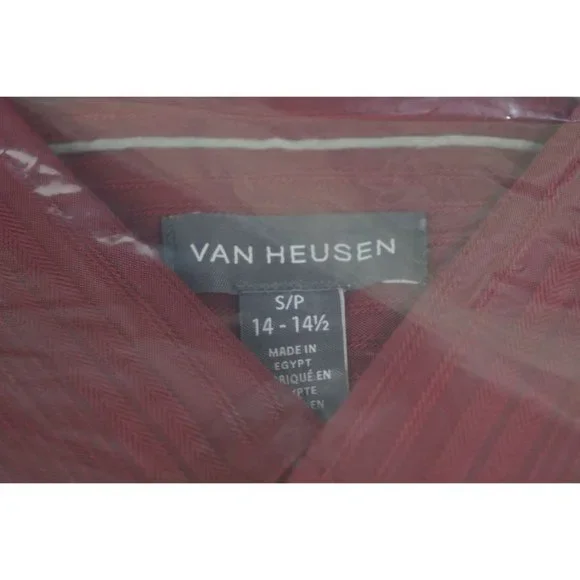 Van Heusen Air Stripe Collar Shirt Men's Size S 14 / 14.5 Button Front Red Syrah - Picture 6 of 6